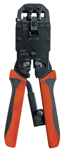 Crimping pliers for RJ45, RJ11 and RJ12 connectors