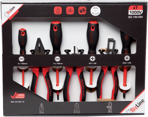 Kit di 4 cacciaviti e 3 pinze isolate 1000 V